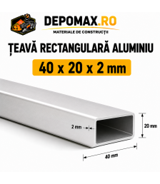 Teava rectangulara aluminiu 40 x 20 x 2 mm, 6 metri (EN AW-6060)
